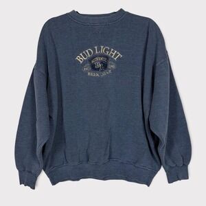 Vtg 90s Embroidered Bud Light Beer Crew Neck Pullover Sweatshirt Large Dadcore